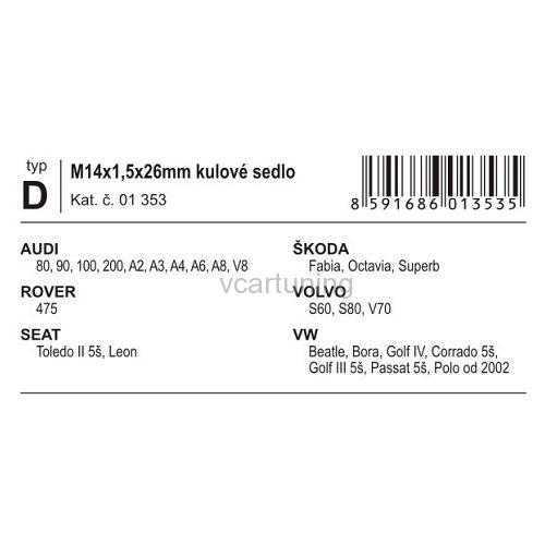 Pojistné šrouby M14x1,50x26mm kulové sedlo 