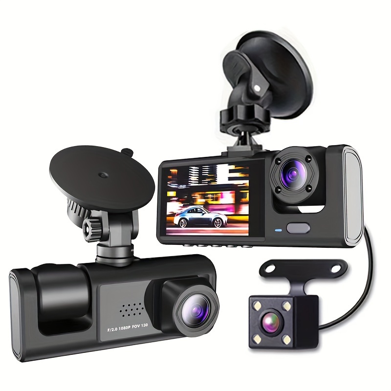 Autokamera 3v1 s Full HD záznamem, nočním viděním a vnitřní kamerou – s 3 objektivy a 2″ displejem